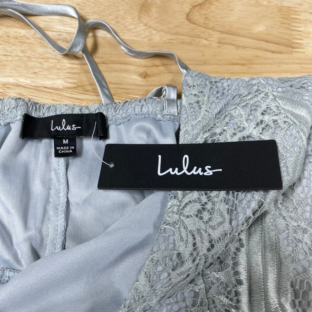 Lulu’s NWT Lovely in Lace Dusty Blue Lace Sleeveless Wrap Maxi Dress Size M - Picture 4 of 11